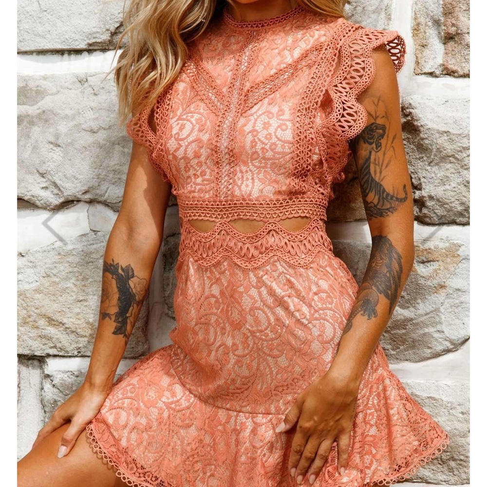 NWT lace and crochet mini dress with cutouts